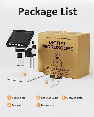 Digital Coin Microscope 1000X, 4.3" LCD Coin Magnifier with Screen for Error Coins, 1080P USB Microscope with 8 Adjustable LED Lights, Photo & Video, Built-in Storage, Compatible with Windows/MacOS - color: White