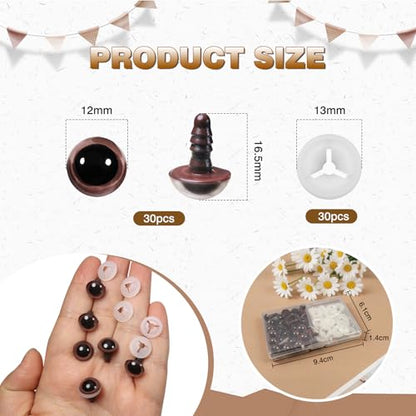 TOAOB 60pcs 12mm Brown Safety Eyes for Crocheting Craft Stuffed Animals Eye - color: Brown