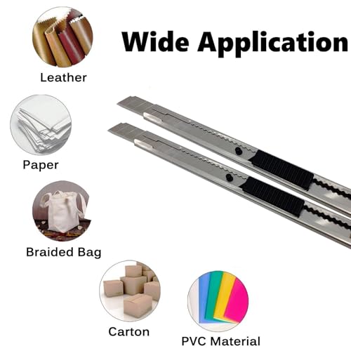 30 Snap Off Utility Knife Blades 9mm Auto Lock Retractable Craft Cutters with Extra 3 Pcs Carbon Steel Art Knives for Cutting Box Paper Cardboard Graphics Projects - color: Silver Set