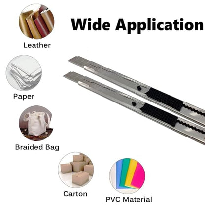 30 Snap Off Utility Knife Blades 9mm Auto Lock Retractable Craft Cutters with Extra 3 Pcs Carbon Steel Art Knives for Cutting Box Paper Cardboard Graphics Projects - color: Silver Set
