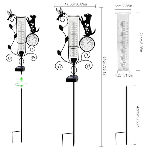 YJFWAL Metal Dog Solar Rain Gauge Outdoor with LED Light and Thermometer - color: Dog