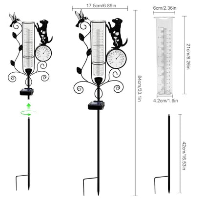 YJFWAL Metal Dog Solar Rain Gauge Outdoor with LED Light and Thermometer - color: Dog