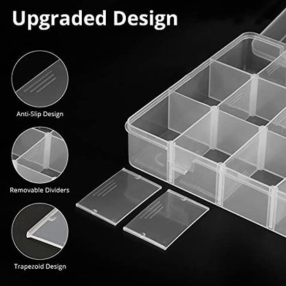 Exptolii 18 Grids Plastic Organizer Box with Dividers, Clear Compartment Container Storage for Beads Crafts Jewelry Fishing Tackles, Size 7.9 x 6.2 x 1.2 in - size: 1x 18 Grids