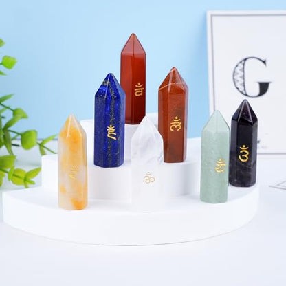 TGS Gems 7pcs Chakra Tower Crystal Stones Natural Reiki Healing Crystals Gemstones with Engraved Chakra Symbol Chakra Stone Kit for Meditation Crystal - color: Ckl-ljz