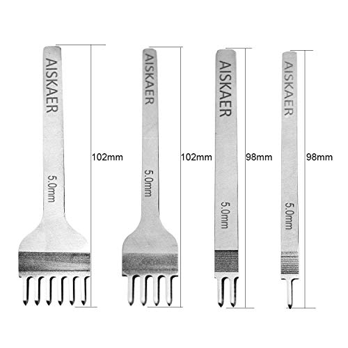 Aiskaer Leather Stitching Punch Set, Diamond Chisel Tools, 5mm White Steel 1/2/4/6 Prong for Leather Craft DIY - size: 5mm