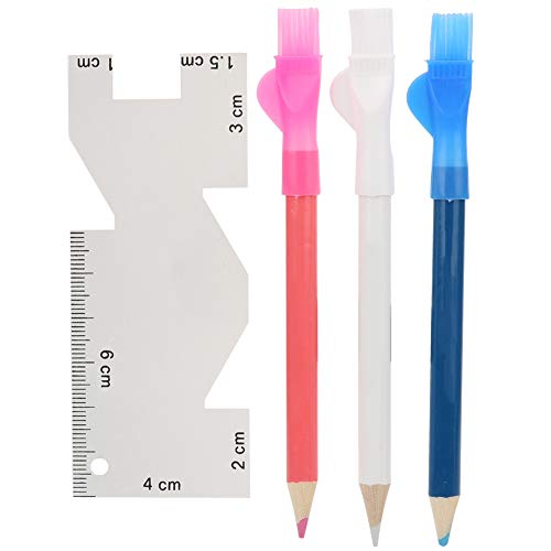 Metal Sewing Ruler, 3.9 Inch Multifunctional Gauge with Brush 3Pcs Tailor Pens for Embroidery Handicraft DIY Tailoring Lineation Precise 10cm Knitting Gauge for Fabric Marking