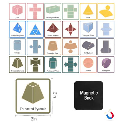 Magnetic 3D Shapes Flash Cards, Geometry Math Manipulatives - color: 3d Shapes & Nets-24p,colorful