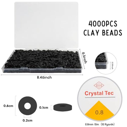4000pcs Black Clay Beads for Bracelets Making Flat Round Polymer Clay Beads 6mm Spacer Heishi Beads for Jewelry Making Earrings, Small - color: Black