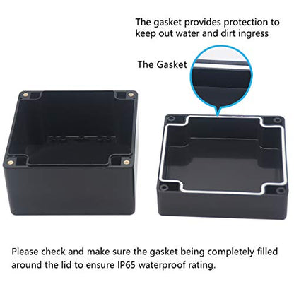 Junction Box, Zulkit Project Box IP65 Waterproof Outdoor Box ABS Plastic Electrical Boxes Electronic Enclosure Black4.7 x 4.7 x 3.5 inch(120 x 120 x 90 mm)(Pack of 2) - size: 4.7" x 4.7" x 3.5"(Pack of 2)