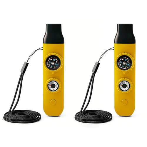 Multifunctional Survival Emergency Whistle for Kids with Compass Hiking Survival, Thermometer & Neck Lanyard | Emergency Safety Gear for Hiking, Camping, Kayaking, Boating, Climbing - color: egg yellow2pcs