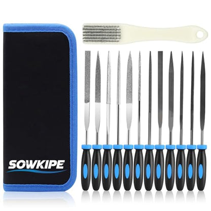 SOWKIPE 13-Piece Needle File Set, 6 Diamond and 6 Steel Files with Case