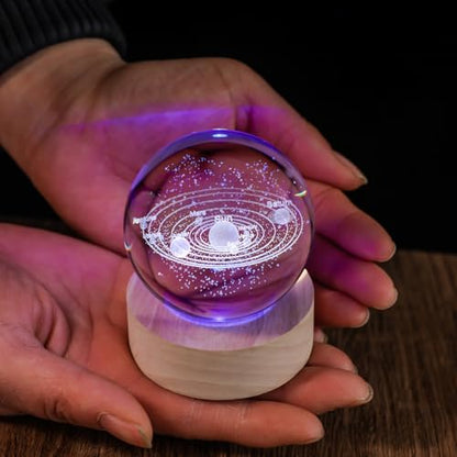 3D Solar System 60mm Crystal Ball Astronomy Universe Gifts 3D Solar System Planets Model Science Space Themed Physics Gifts Night Light lamp for Kids Men Him Science Teacher - style: 3D Solar System