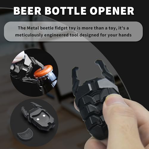 Beetle Fidget Toys Adults, Metal Fidget Toys Fidget Clicker, Creative Beer Bottle Opener, Office Executive Desk Toy for Stress Relief, Anxiety & ADHD, Focus Tool for Men & Women (Black) - color: Black
