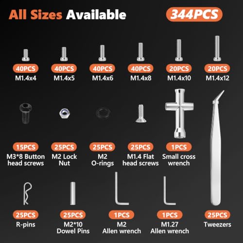344Pcs RC Screws Kit M1.4 Stainless Steel Hex Fasteners Assortment - color: 344pcs Silver