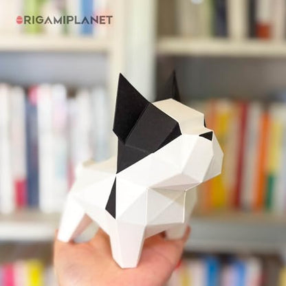 Bulldog 3D Origami Paper Craft Kit, Easy DIY Pre-Cut Puppies Paper Sculpture Model for Adults, Cute Animal Handmade Home Decor Papercraft Gift Set for Beginners
