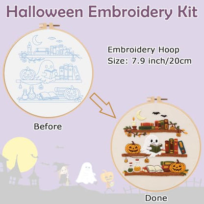 Nuberlic Halloween Ghost Reading Embroidery Kit for Beginners - color: HALLOWEEN
