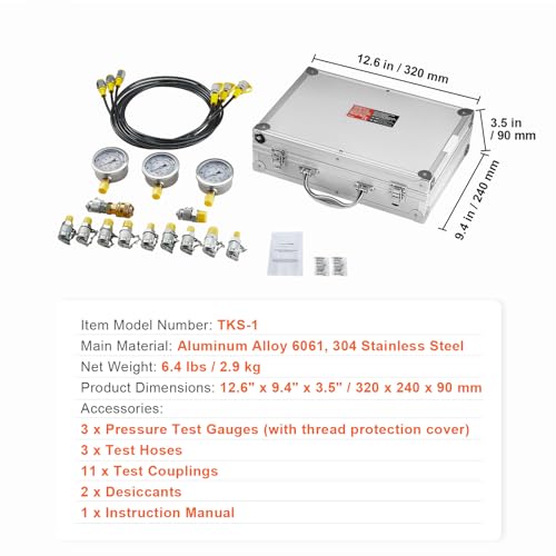Hydraulic Pressure Test Kit, 250/400/600bar, 3 Gauges 11 Test Couplings 3 Test Hoses, Excavator Hydraulic Test Gauge Set with Portable Carrying Case for Excavator Tractors Construction Machinery - style: 3 Gauges 11 Test Couplings