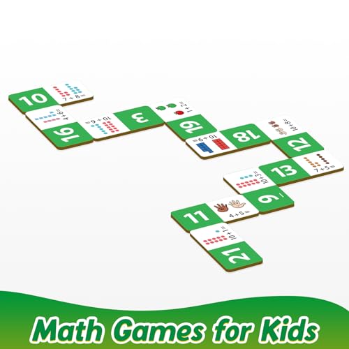 Kasfalci Addition Dominoes Set,Math Games for Kids,Math Manipulatives,Counting Toys,Learning Games,Preschool Learning Activities,Homeschool Supplies,Kindergarten Classroom Must Haves,1st 2nd 3rd Grade - color: Green