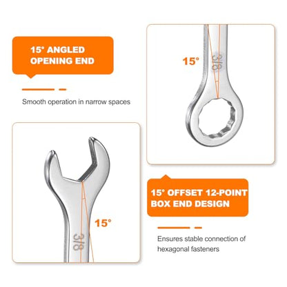 HARFINGTON 3/8" Thin Combination Wrench Stainless Steel Spanner - size: 3/8"