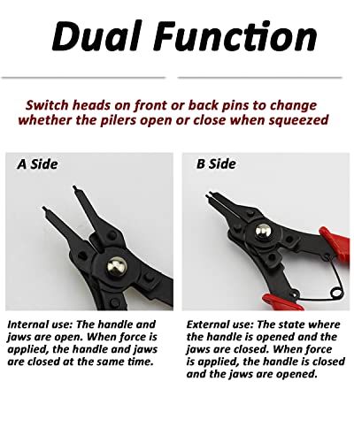Snap Ring Pliers, Hosrnovo 4 In 1 C Clips Removal Retaining Set for Automotive and Engine Repair, Interchangeable Jaw Head 45 90 and 180 Degree Angled Jaws