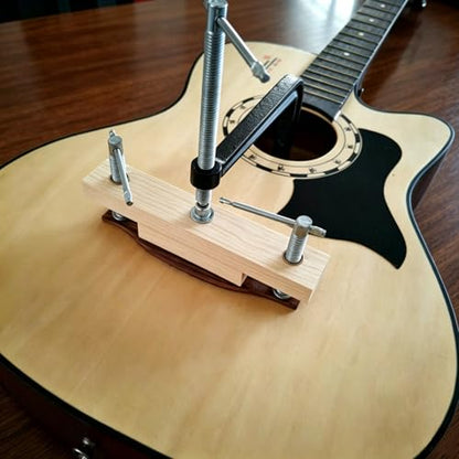 Acoustic Guitar Bridge Clamp, C-Shape Sturdy Iron Repair Tool with Wooden Fixture, Universal Folk Guitar Bridge Home/Professional Luthier Tool for Guitar Bridge Installation & Maintenance