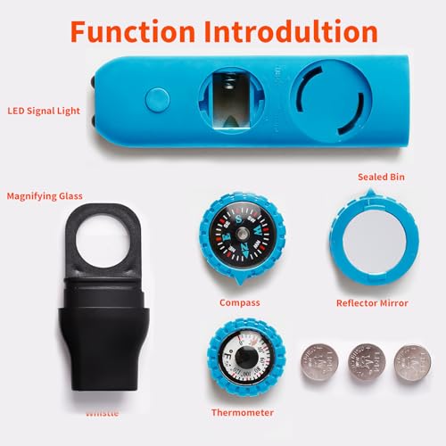 Multifunctional Survival Emergency Whistle for with Compass Hiking Survival, Thermometer & Neck Lanyard | Emergency Safety Gear for Hiking, Camping, Kayaking, Boating, Climbing - color: bule2pcs