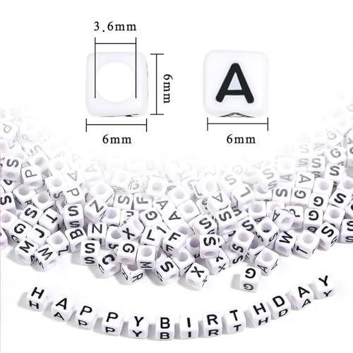 YMSDZHL Alphabet Beads A-Z 1200+Pcs Letter Beads, Acrylic 4x7mm Round Letter Bead Kits,Black Digit and Colorful Smile Bead for Bracelets Necklaces DIY Jewelry Making (Square White,1200+PCS) - color: Square White