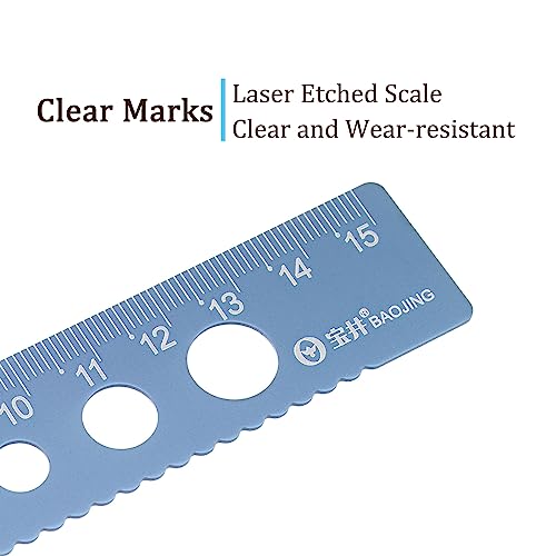 3pcs Straight Ruler - [ 15cm ] Wave Edge with Hollow Circle Metric Measuring Tool for Home Classroom Office Use | Aluminum Alloy, Blue-Gray - color: Blue-gray