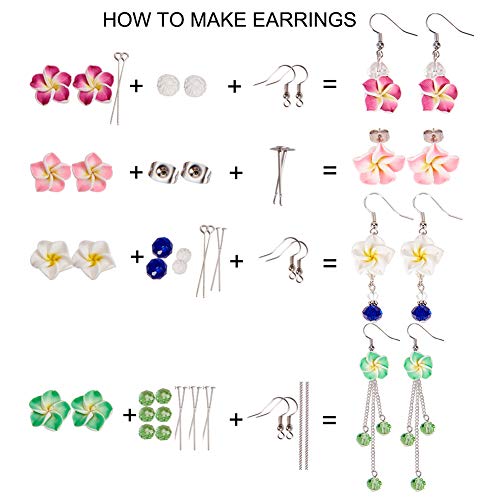 SUNNYCLUE 1 Box DIY 16 Pairs Polymer Clay 3D Flower Stud Earrings Making Kits Flower Spacer Loose Beads Floral Spacer Charms with Earring Hooks and Blank Peg Ear Stud Adult Women, Instruction