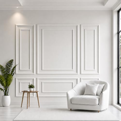 Peel and Stick Wall Molding Kit, Pre Cut Bilinear Frame Wainscoting Panel - color: 24"x60"+13.5"x46.8"