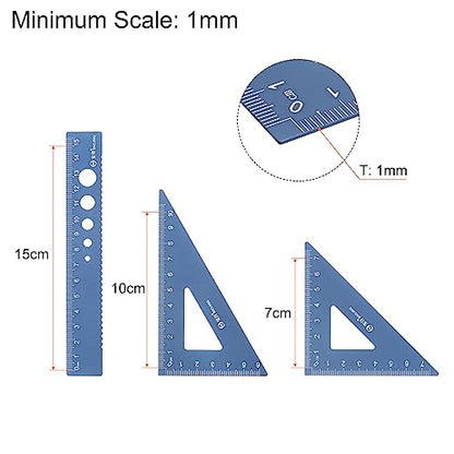 HARFINGTON 4pcs Geometry Set 15cm Metric Measure Laser Engraving Hollow Aluminum Ruler Metal Ruler Set Triangle Protractor Ruler Tool Set for Classroom, Office, Home, Dark Blue - color: Dark Blue