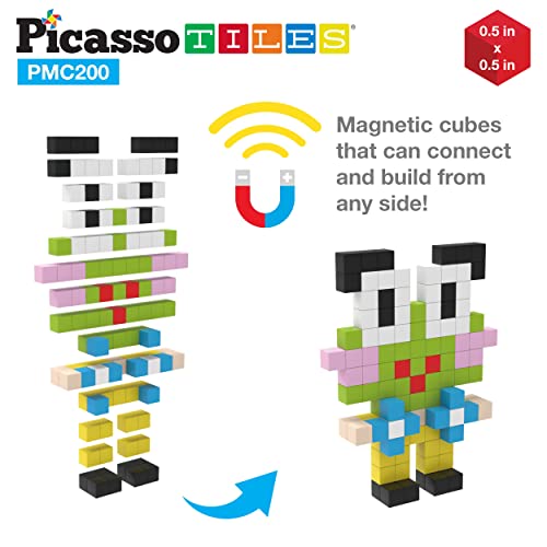 Picasso Cubes 0.5” Pixel Magnetic Puzzle Cube 200 Piece Mix & Match Sensory Toys STEAM Education Learning Building Block Magnets Children Construction Toy Set Stacking Magnet Creative Kit PMC200 - style: 200pc