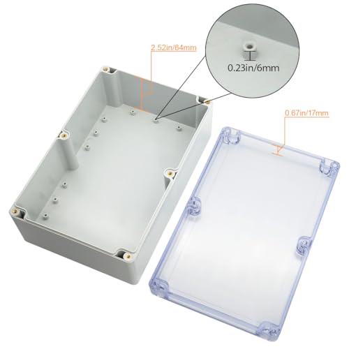 LeMotech ABS Plastic Junction Box Dustproof Waterproof IP65 Electrical Enclosure Box Universal Project Enclosure Grey with PC Transparent Clear Cover 9 x 5.9 x 3.4 inch(230 x 150 x 87 mm) - size: 9"x5.9"x3.4"