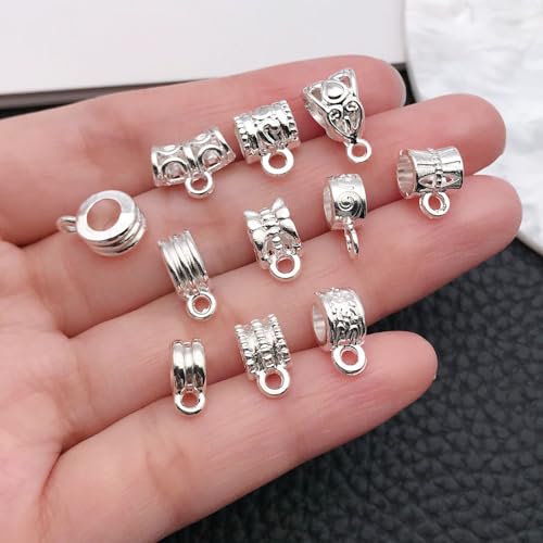 WOCRAFT 60pcs Bright Silver Bails Space Beads Bracelet Charms for Jewelry Making Sets DIY Necklace Bracelet Keychain Crafting Charms Kit Craft Supplies (SN855) - color: Bright Silver, size: Bails Charms