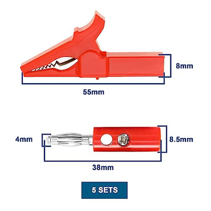 SING F LTD 5 Sets Alligator Clips with 4mm Banana Plugs 220V 30A Insulated Full Protective Crocodile Clips Electrical Test Clips for Multimeter and Clamp Meters Test