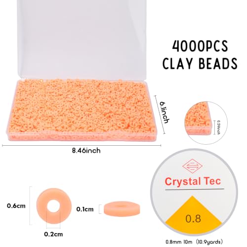 4000pcs Light Orange Clay Beads,6mm Heishi Bead Polymer Flat Round Disc Bulk Beads for Jewelry Making,DIY Friendship Bracelet and Necklace Craft - color: Light Orange