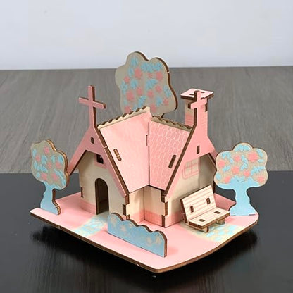 Log Cabin 3D Wooden House Puzzle,DIY Mini Building Model Kit，003 - color: 003