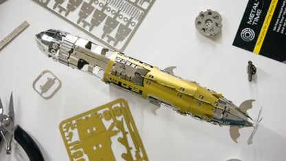 METAL-TIME Elusive Nautilus Submarine 3D Metal Mechanical Model Building Kit | Unique Wind-Up Moving Mechanism | Assemble Disassemble Stainless Steel Puzzle - 91 Pieces