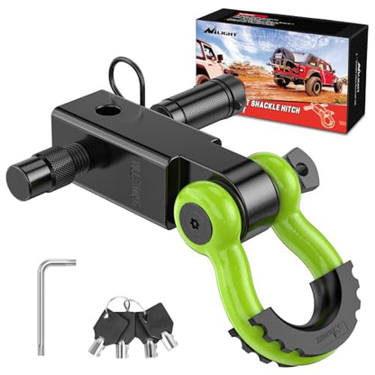 Nilight 3/4" Anti-Theft D Ring Shackle Hitch Receiver 2" Solid Towing Kit | 45000 LBs Breaking Strength 5/8" Trailer Hitch Lock Pin Heavy Duty Solid Towing Kit for Trucks Off Road Green&Black - color: Hitch w/ Lock Pin Black Green