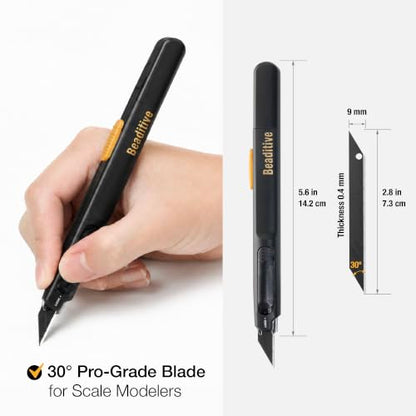 Beaditive High Precision Detail Craft Knife Pro - 30 Degree Blade Utility Knife - Art, Craft, Model Making (1 Pro Knife, 10 Black Blades) - style: 1 Pro Knife, 10 Black Blades