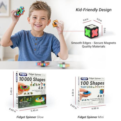TOSY Magnet Fidget Spinner Glow - 16 Blocks, 3 in 1 Toy: Transformable Fidget Spinner, Infinity Cube, 2x2 Puzzle Cube, Glow, Stress Relief, STEM Magnet Tiles Birthday Gift for Kids/Boys/Girls/Adults - color: Glow a
