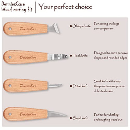 DenniesCare 20-Piece Wood Carving Kit for Beginners with Basswood Blocks