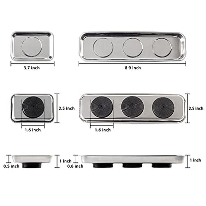 8 Pieces Magnetic Trays Set Stainless Steel Magnet Tool Tray Parts Holder for Screws, Sockets, Bolts, Pins, Mechanic's and Automotive - size: 8 Pieces Set (3.7" x 2.5" + 8.9" x 2.5")