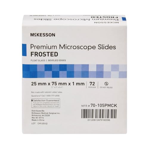 McKesson Premium Microscope Slides, Frosted, 25 x 75 x 1 mm, 72 ct