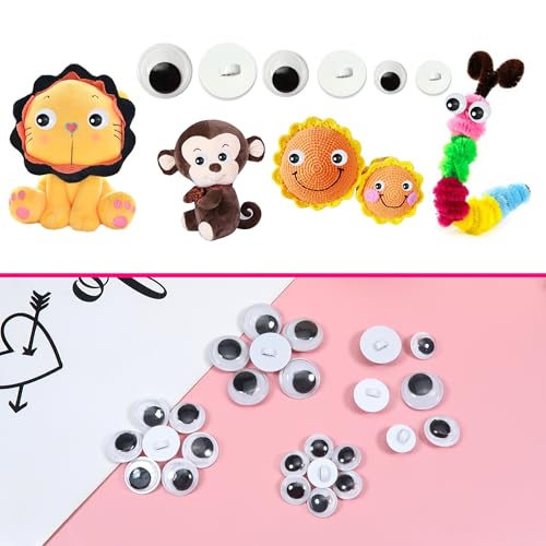 TOAOB 180pcs Sew On Googly Wiggle Eyes Buttons 8mm 10mm 12mm Assorted Sizes Black Round Plastic Eyes for DIY Stuffed Animals Scrapbooking Sewing Crafts