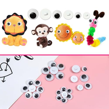 TOAOB 180pcs Sew On Googly Wiggle Eyes Buttons 8mm 10mm 12mm Assorted Sizes Black Round Plastic Eyes for DIY Stuffed Animals Scrapbooking Sewing Crafts