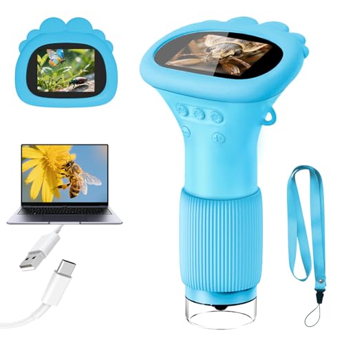 Microscope for Kids 1000X Handheld Digital Miniscope Stem Toys Gifts - color: Blue