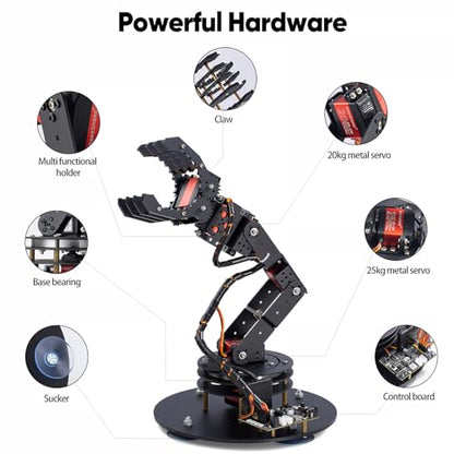 6-Axis Metal Robot Arm Kit with Joystick Control for Arduino Programming DIY Robotics Arm for STEM Learning, Educational Build & Play, Servo Motor Projects