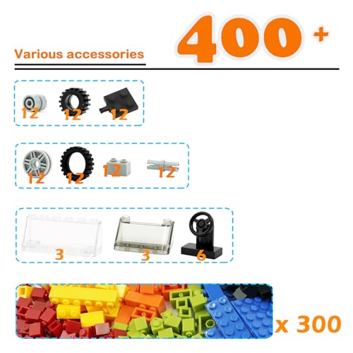Pamvava Classic Bricks Wheels and Axles Sets, Over 400pcs Car Parts and Pieces Tires, Educational Building Kits Toys