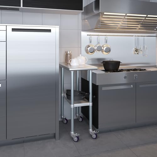 AmGood 30 in. x 15 in. Stainless Steel Work Table with Wheels | Metal Kitchen Food Prep Table | NSF - size: 15 in. Long x 30 in. Deep with Wheels
